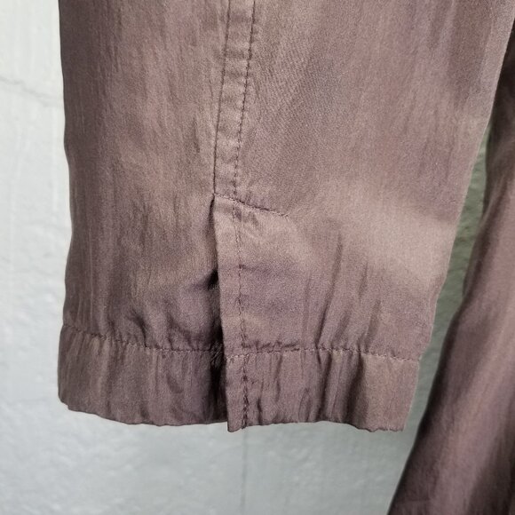 Eileen Fisher Seamed Jacket Medium Silk Blend Crinkle Clove Brown Snap Front NEW - Picture 11 of 16
